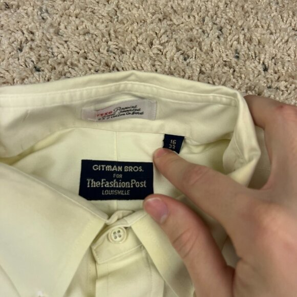 Gitman Bros For Fashion Post Louisville Button Up Shirt 16 33 Solid Pale Yellow - Picture 3 of 9